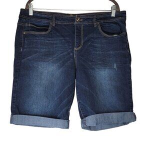 Route 66 Women's Long Denim Jean Shorts Size 14 Medium Wash Blue 36x10